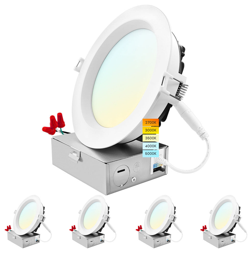 Luxrite 6" LED Recessed Light J-Box 18W 5CCT 1800LM Dimmable 4 Pack
