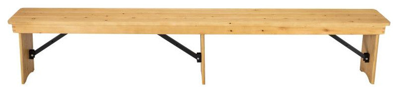 HERCULES Series 8' x 12'' Solid Pine Folding Farm Bench With 3 Legs, Light Natural