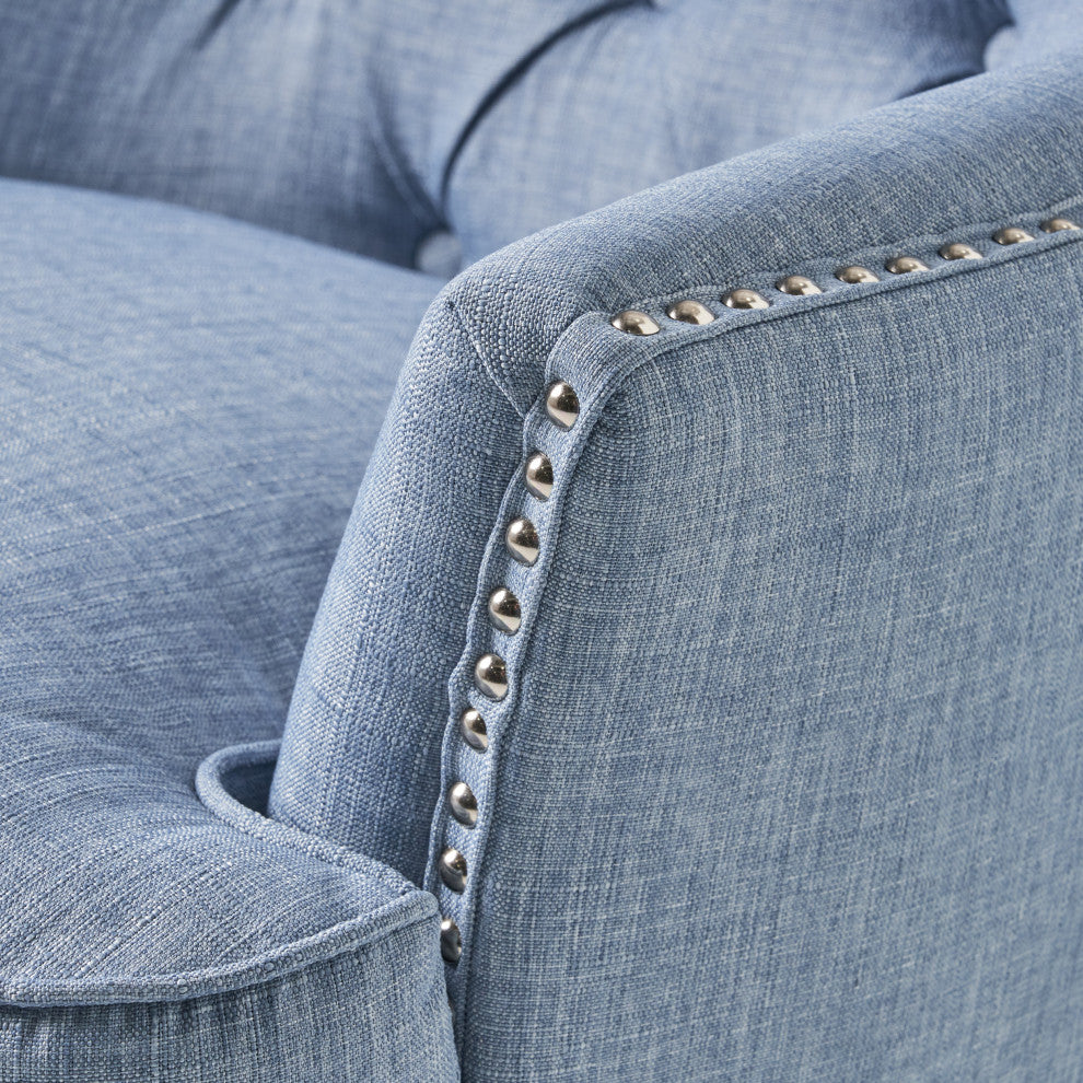 GDF Studio Laxford Light Blue Tufted Fabric Club Chair