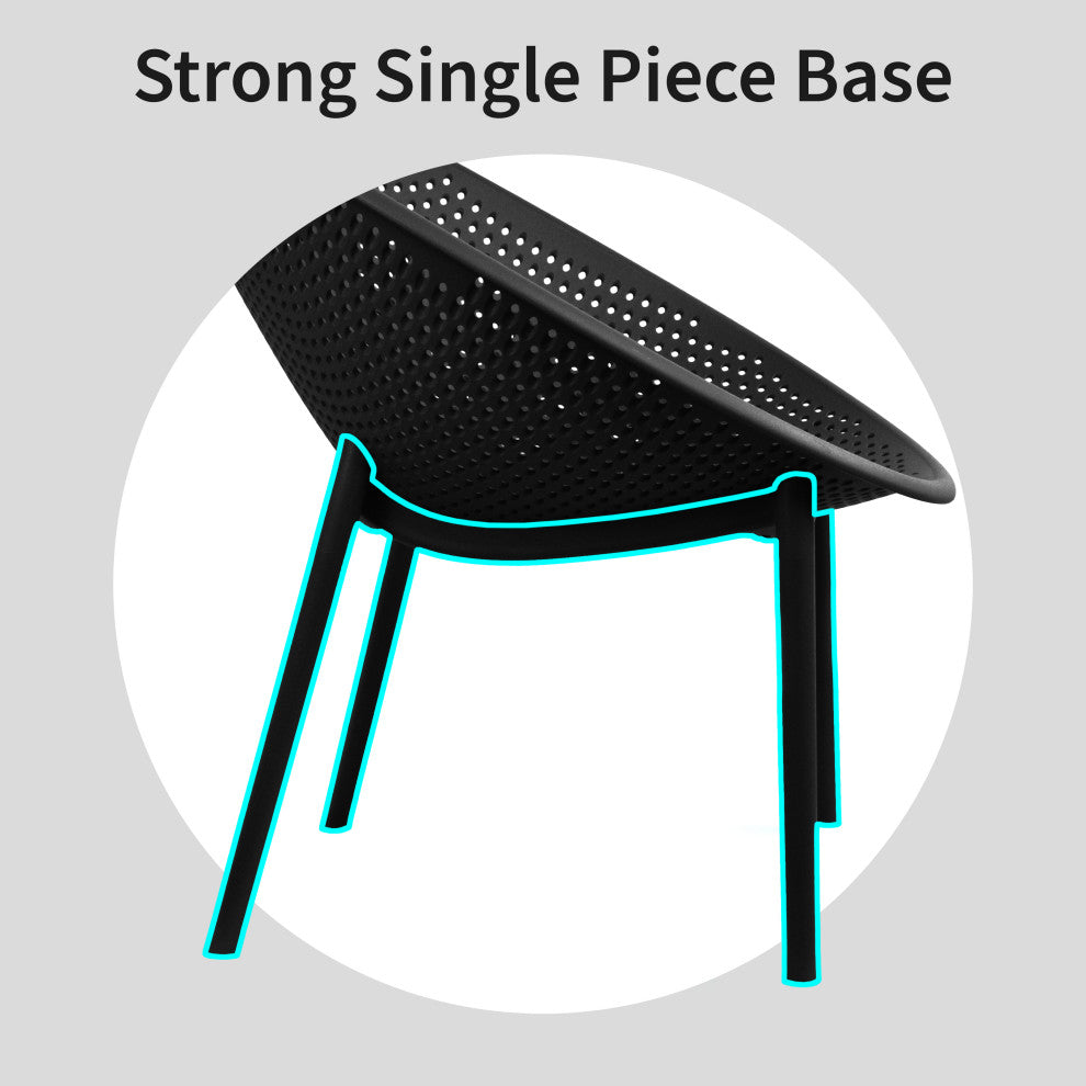Set of 2 Modern Plastic Lounge Chair Egg Shaped Seat for Indoor/Outdoor, Black
