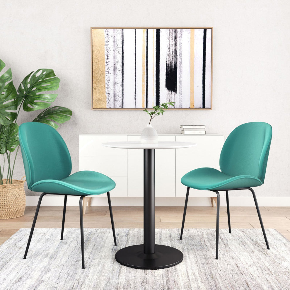 Dining Chair, Set of 2, Steel Metal, Fabric, Green, Black, Kitchen Cafe Bistro