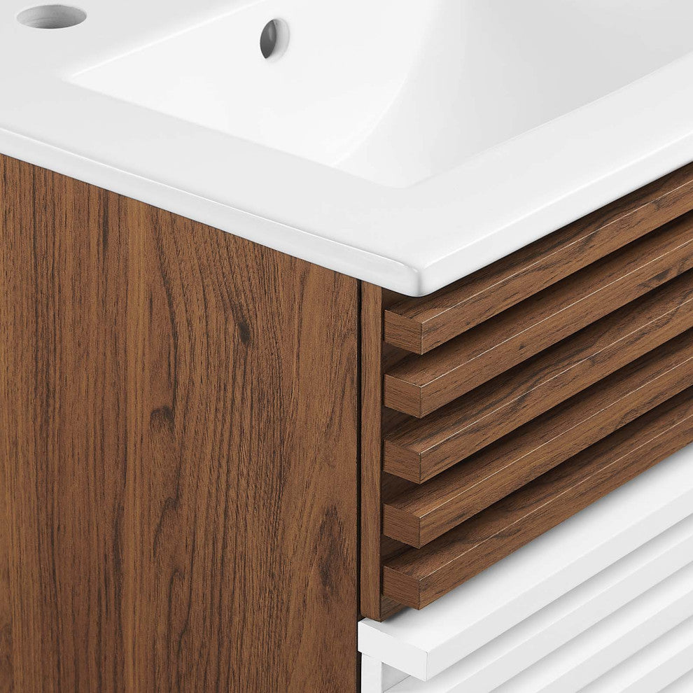 Render 18" Wall-Mount Bathroom Vanity, White Walnut White