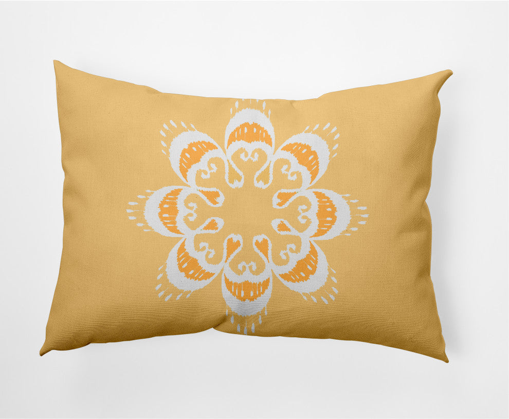 Ikat Mandala Indoor/Outdoor Lumbar Pillow, Sunshine Yellow, 14x20"