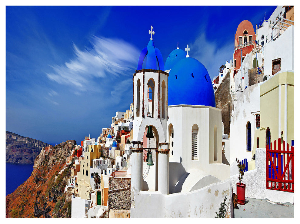 Oia Village Greece Panorama, Landscape Canvas Art Print, 40"x30"