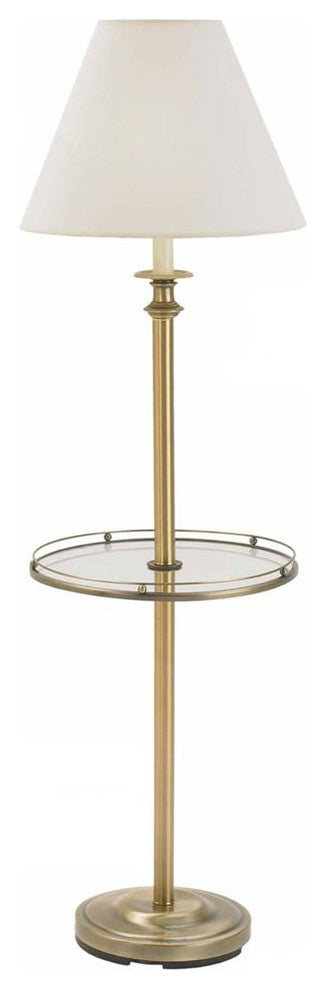 Antique Brass & Clear Floor Lamp With 16" Glass Tray
