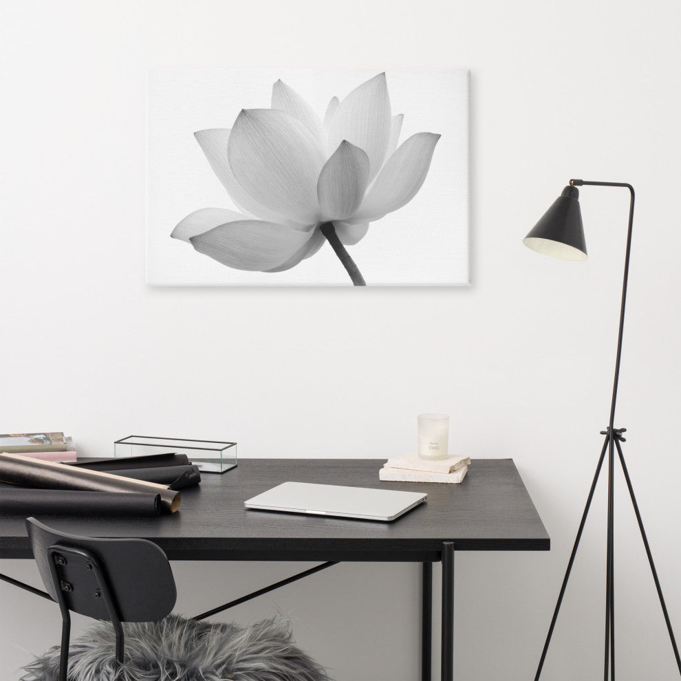 Wall Art Floral Lotus Flower Black and White Nature Photo Canvas Print