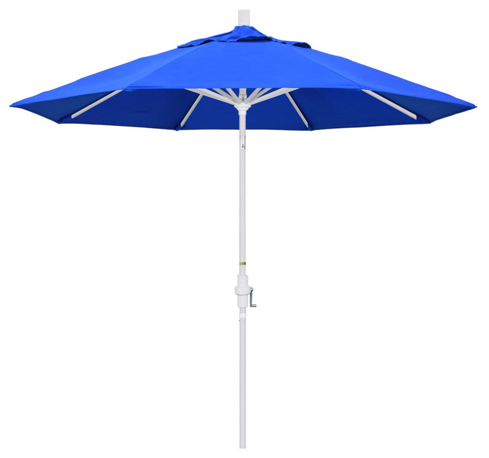 9'' Matted White Collar Tilt Crank Lift Aluminum Umbrella, Sunbrella, Pacific Blu