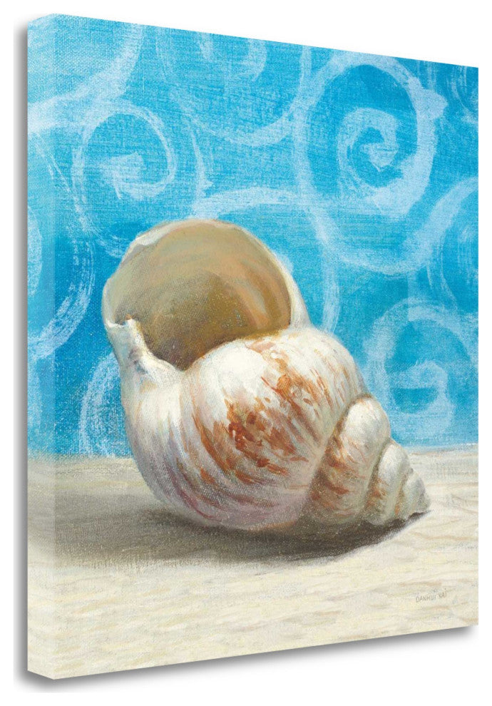 30" Mod Blue Scroll Coastal Conch 1 Giclee Wrap Canvas Wall Art