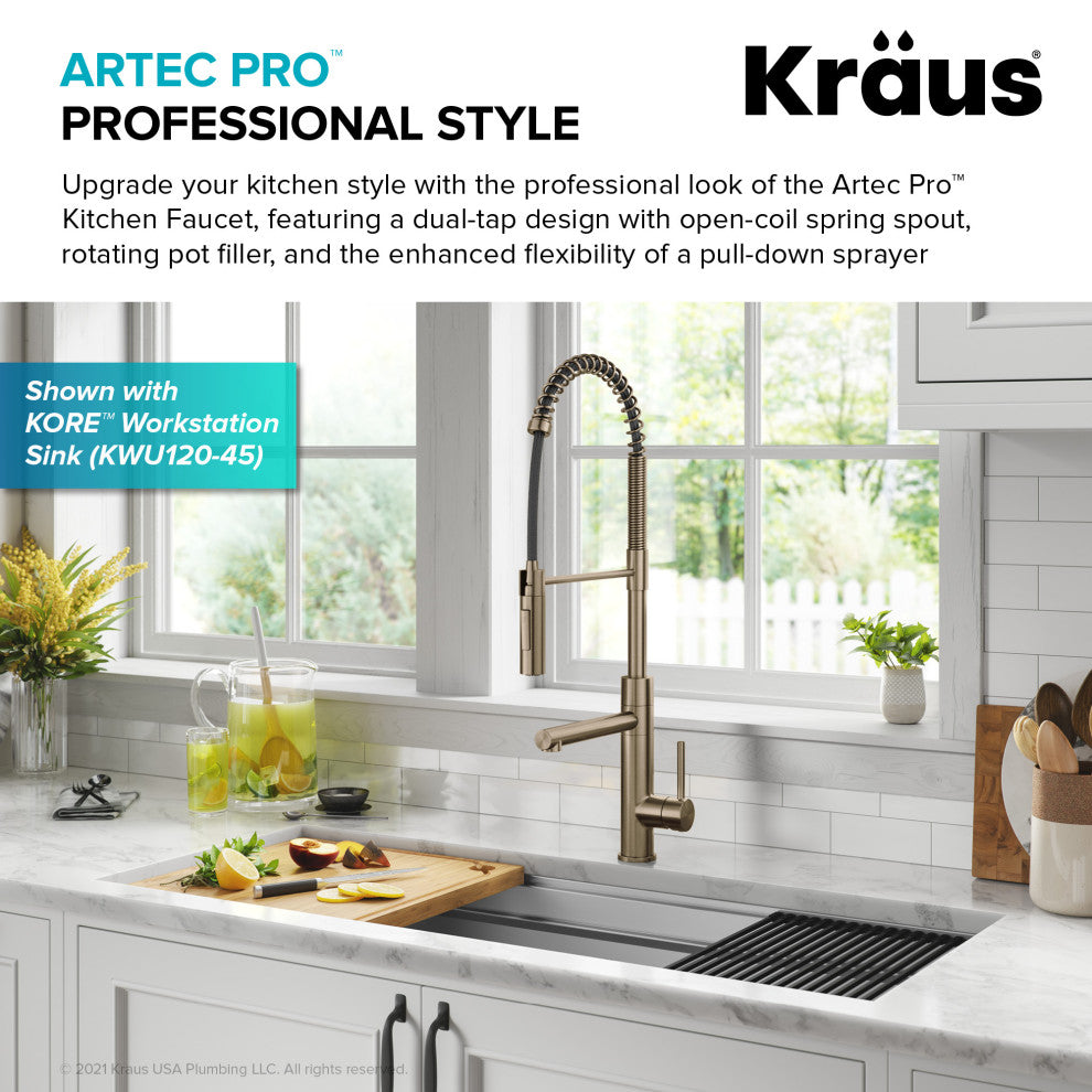 Pulldown Pot Filler Kitchen Faucet, Antique Champagne Bronze