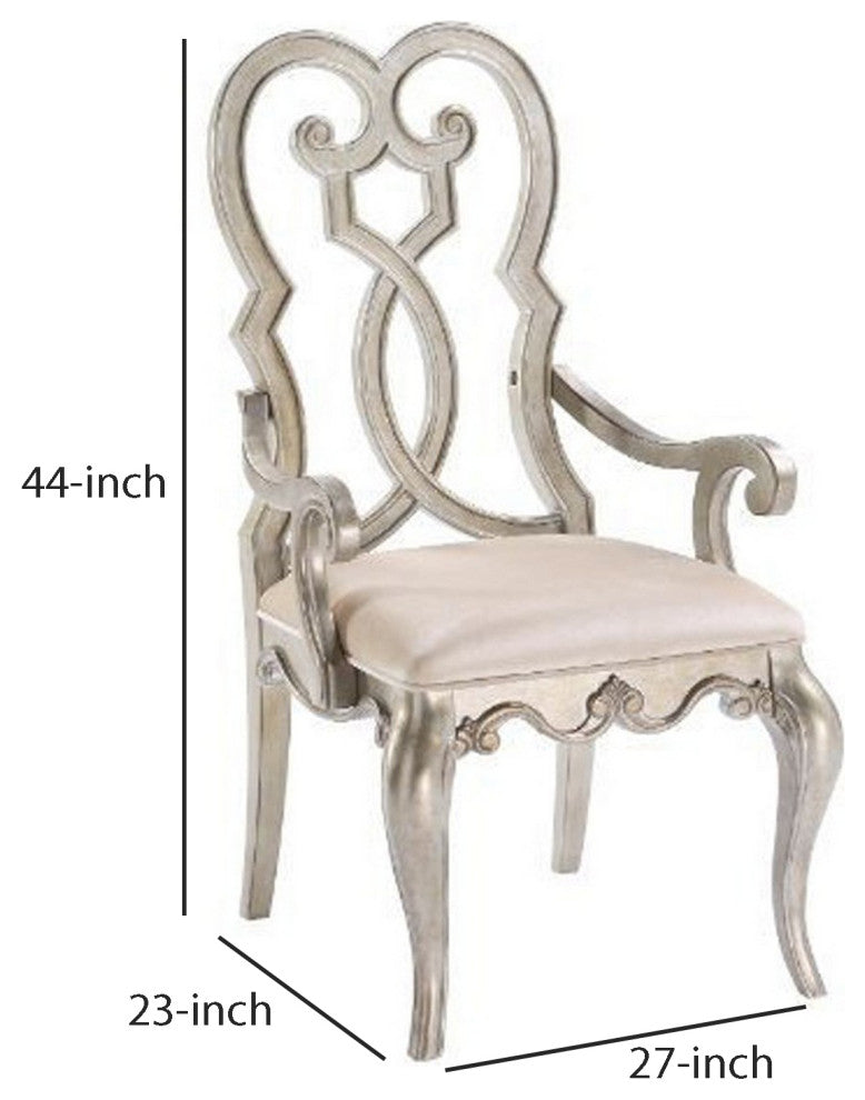Benzara BM250211 Arm Chair, Open Scrolled Design Back, Set of 2, Champagne Gold