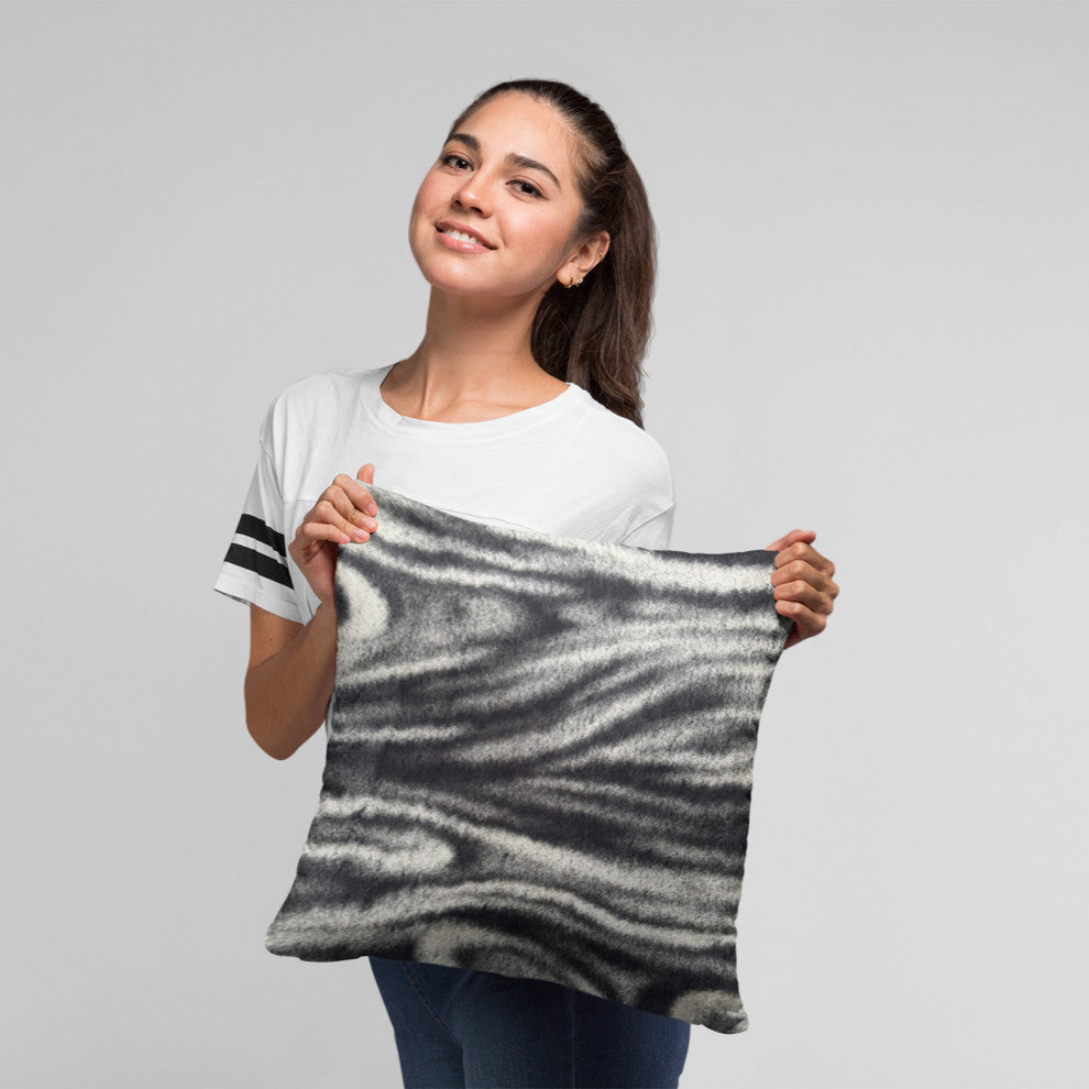 Plutus Black White Galaxy Faux Fur Luxury Throw Pillow, Black White, 20" x 20"