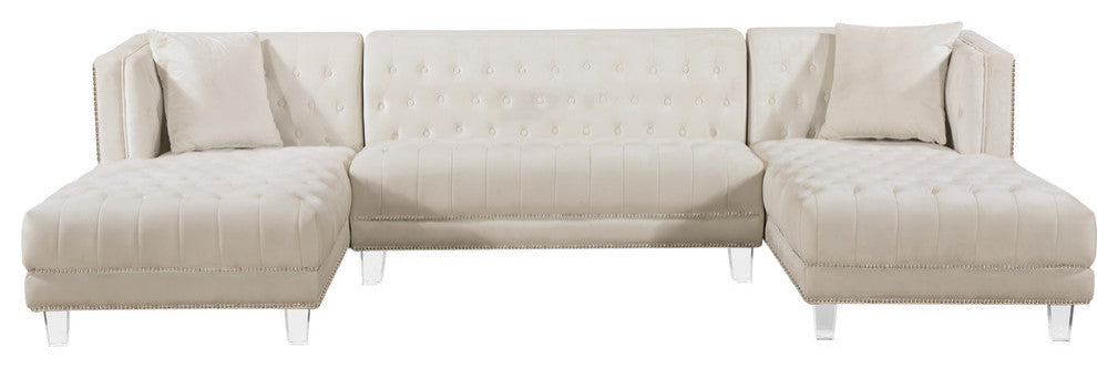 Moda Velvet Upholstered 3-Piece Sectional, Cream