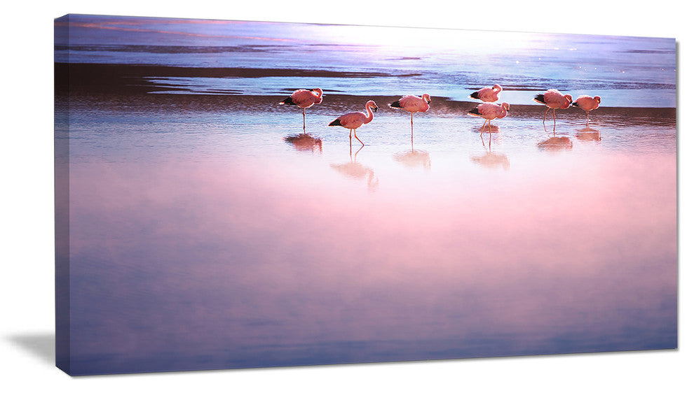 "Flamingo Birds on Bolivia Beach" Modern Beach Canvas Art Print, 40"x20"