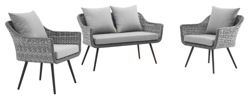 Endeavor 3 Piece Outdoor Patio Wicker Rattan Sectional Sofa Set Gray Gray