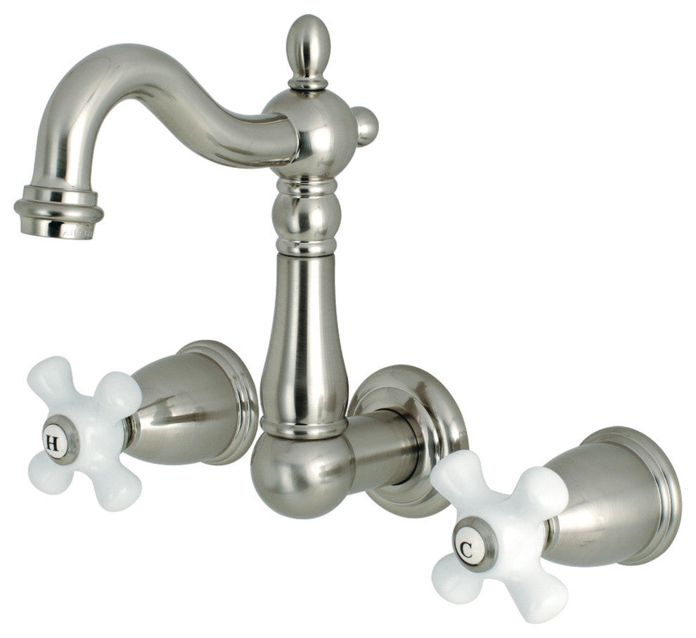 Kingston Brass 8" Center Wall Mount Bathroom Faucet, Brushed Nickel