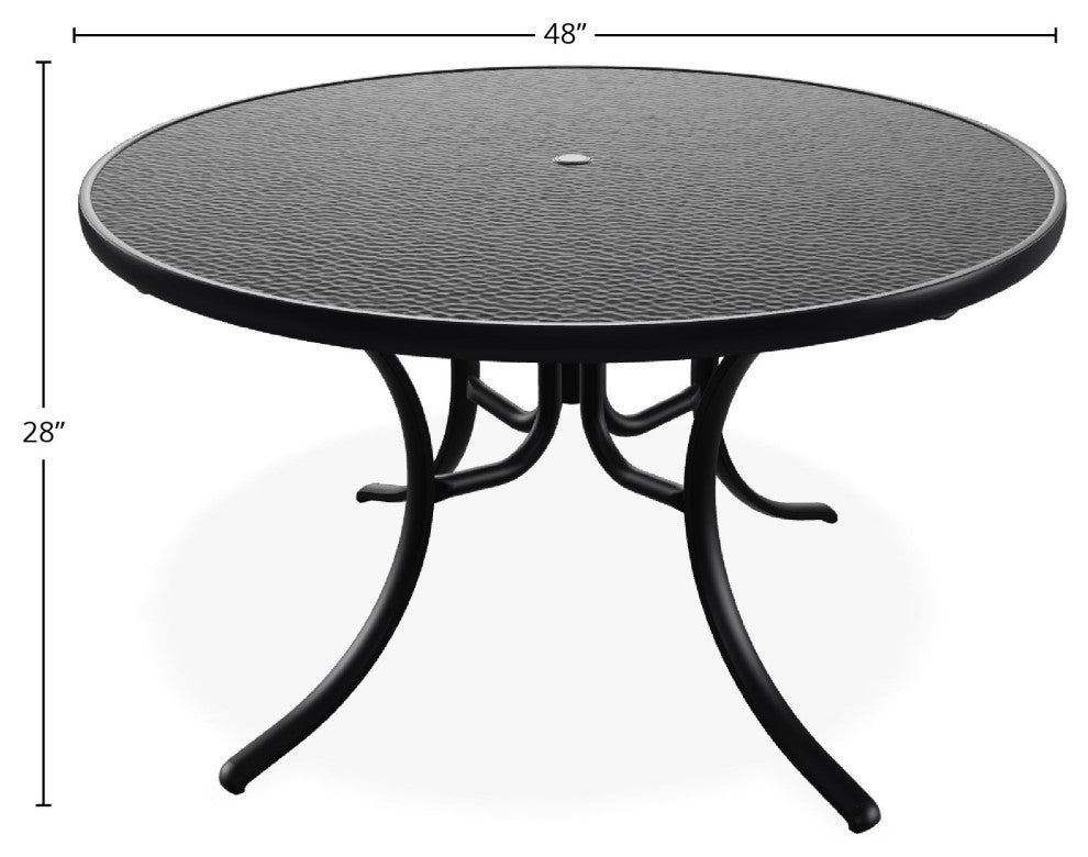 48" Round Hammered  Outdoor Dining Table with Umbrella Hole, Black