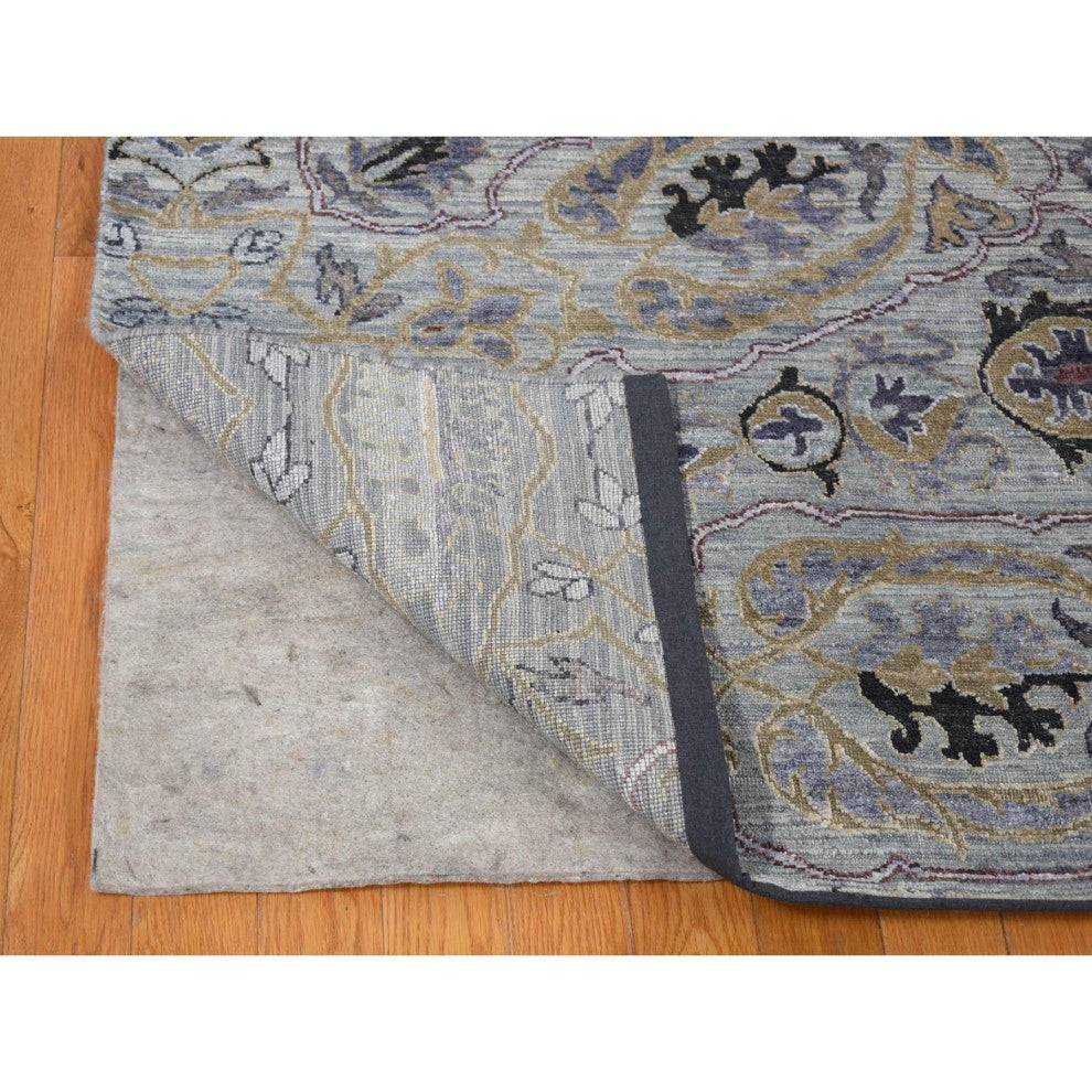 Silver Gray, THE MAHARAJA Design, Silk With Wool Hand Knotted Rug, 9'0"x12'0"