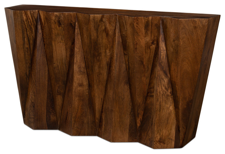 Denali Console Table Carved Solid Wood Natural Finish