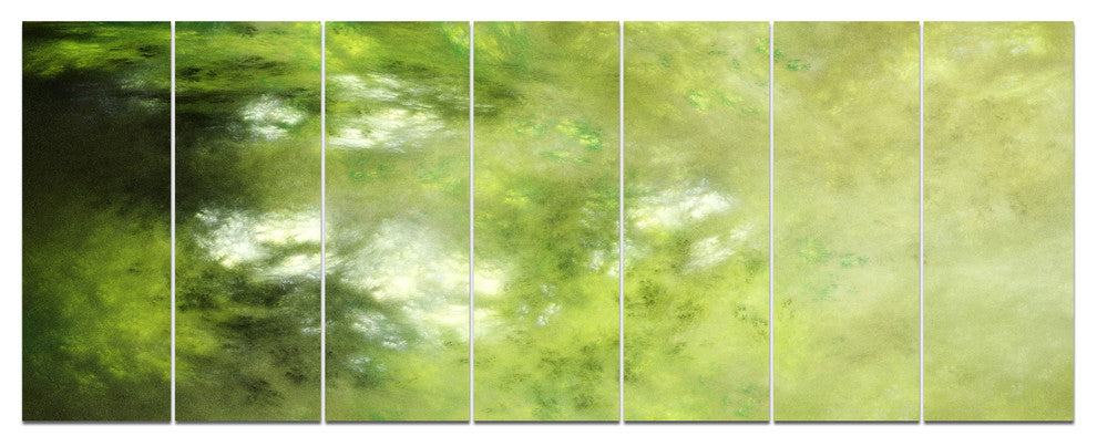 Blur Green Sky with Stars, Abstract Canvas Art Print, 83"x32", 7 Panels