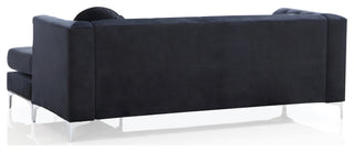 Pompano Velvet Button Tufted Sofa with Chaise, Black