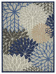 8' X 11' Blue And Gray Floral Indoor Outdoor Area Rug