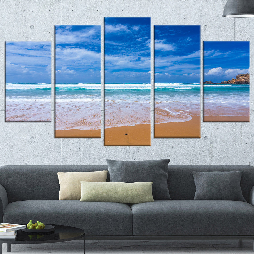 "Serene Atlantic Seashore Portugal" Seashore Canvas Wall Art, 5 Panels, 60"x32"