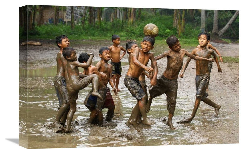 "Playing Football" Stretched Canvas Giclee by Angela Muliani Hartojo, 22x15"