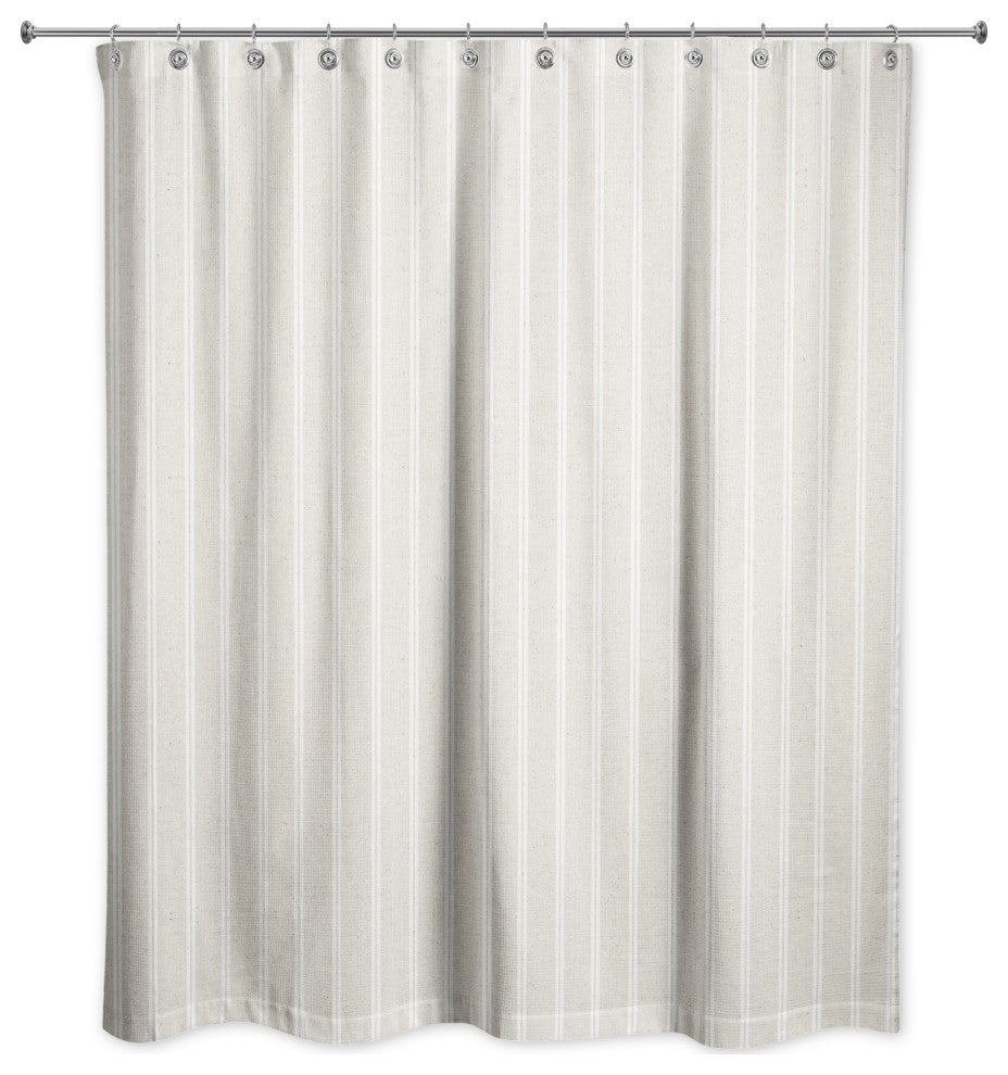 Cream and White Ticking Stripe 71x74 Shower Curtain