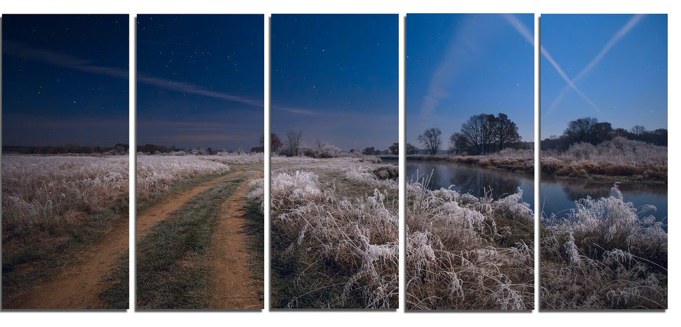 "Frosty Fall Night in Moonlight" Landscape Print Wall Artwork, 5 Panels, 60"x28"