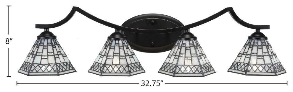 Zilo 4 Light Bath Bar, Matte Black Finish, 7" Pewter Tiffany Glass
