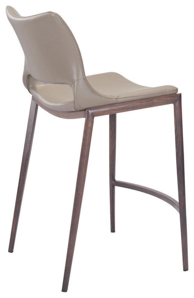 Counter Stool Chair, Set of 2, Faux Vinyl Leather, Steel, Gray, Walnut