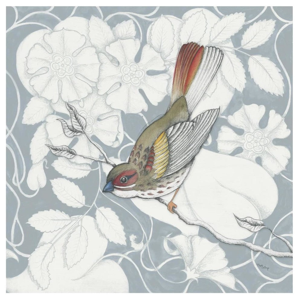 "Arts and Crafts Birds II Tone on Tone" Paper Print by Elyse DeNeige, 26"x26"