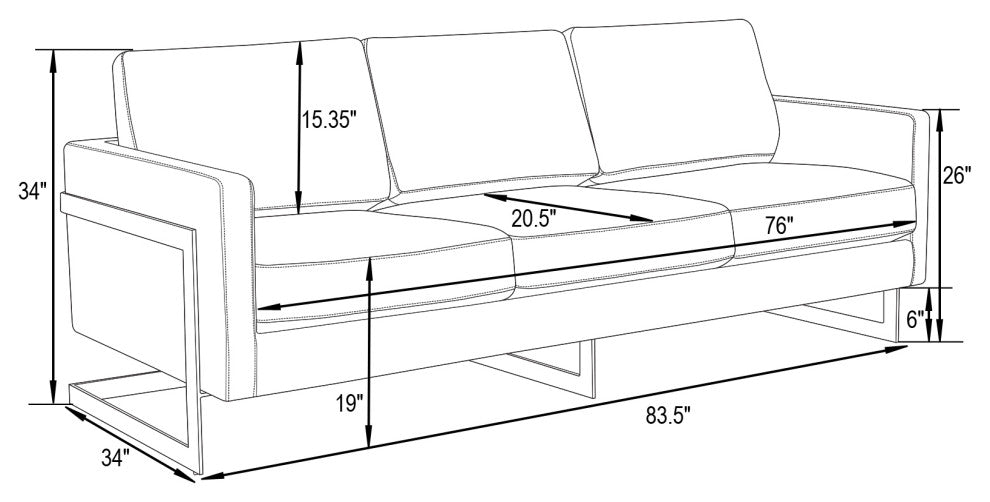 LeisureMod Lincoln Modern Leather Sofa With Gold Frame, White