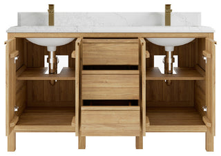 Elizabeth 60 Double Bathroom Vanity in Light Natural Teak 1.5" Empira Quartz