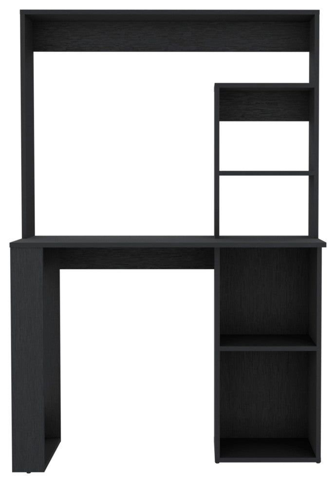 DEPOT E-SHOP Ethel Desk with 5 Open Shelves and Hutch, Black