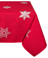 Glisten Snowflake Embroidered Christmas Tablecloth, Red, 70"x108"