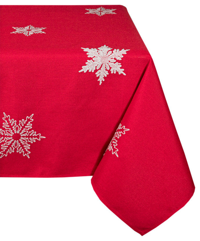 Glisten Snowflake Embroidered Christmas Tablecloth, Red, 70"x108"