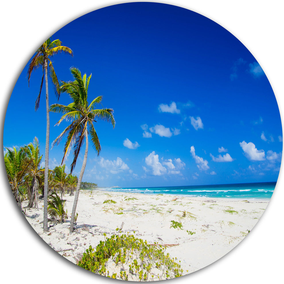 Beautiful Blue Sea With Palms, Seashore Photo Disc Metal Wall Art, 36"
