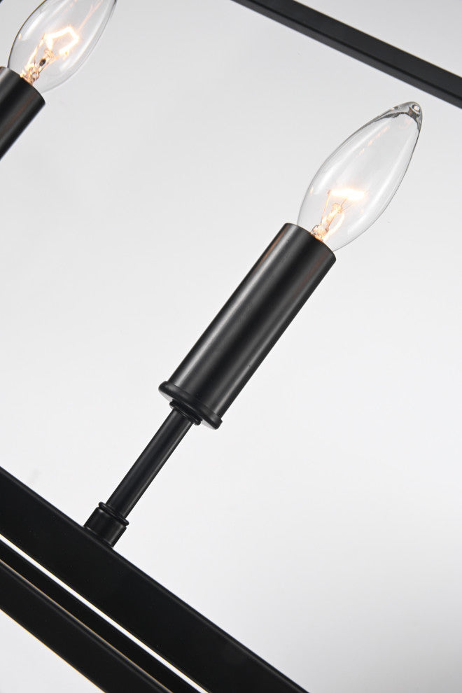 5-Light Matte Black Linear Lantern Pendant Light Cage Chandelier