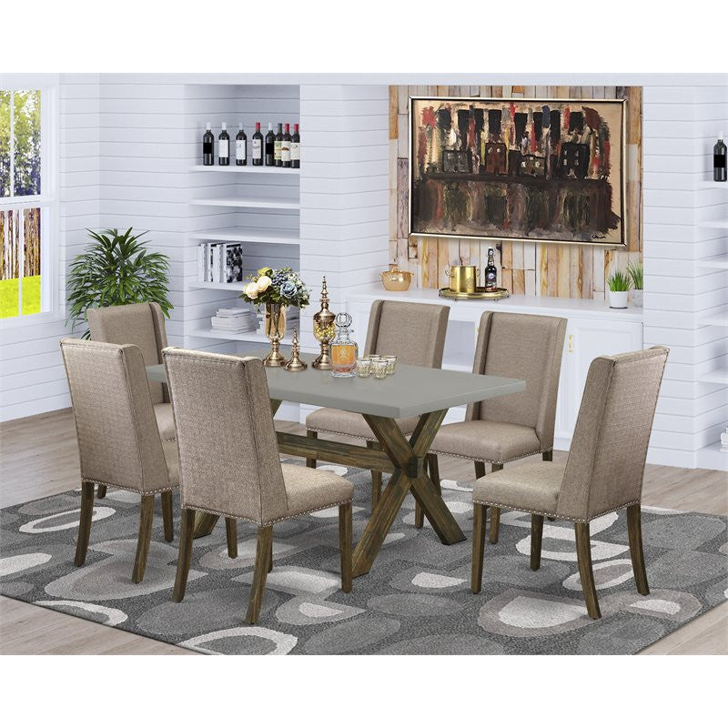 X796Fl716-7, 7-Piece Small Table Set, 6 Chairs and Dinner Table Hardwood