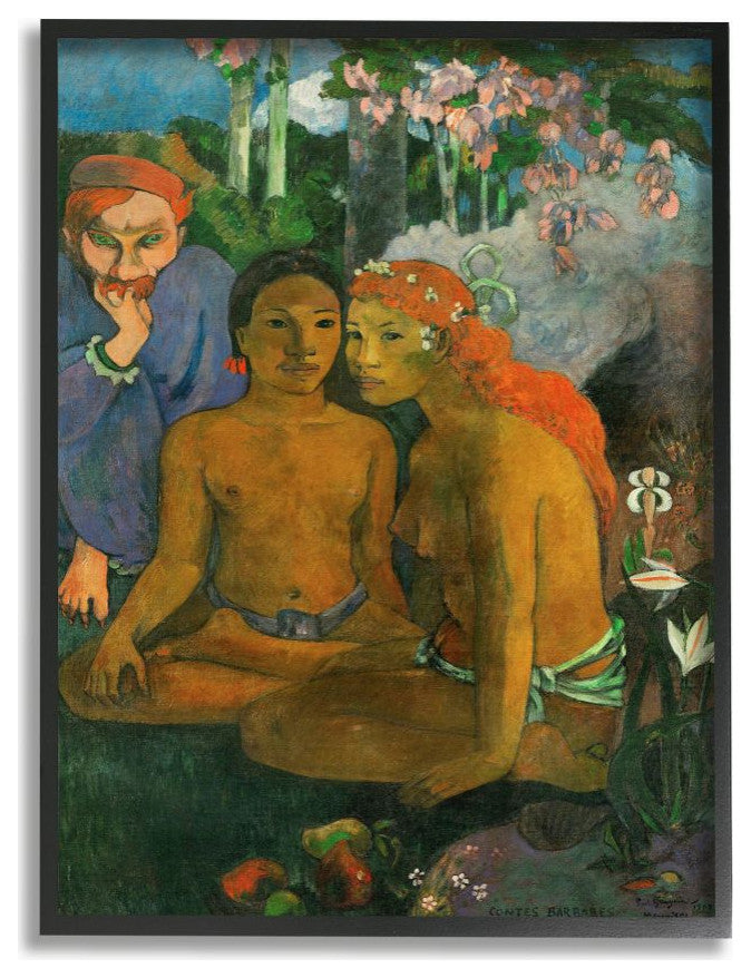 Tropical Landscape Native Figures Classic Painting, 24"x30"