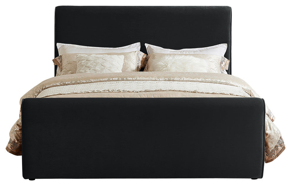 Sloan Black Velvet Full Bed, Black, Queen