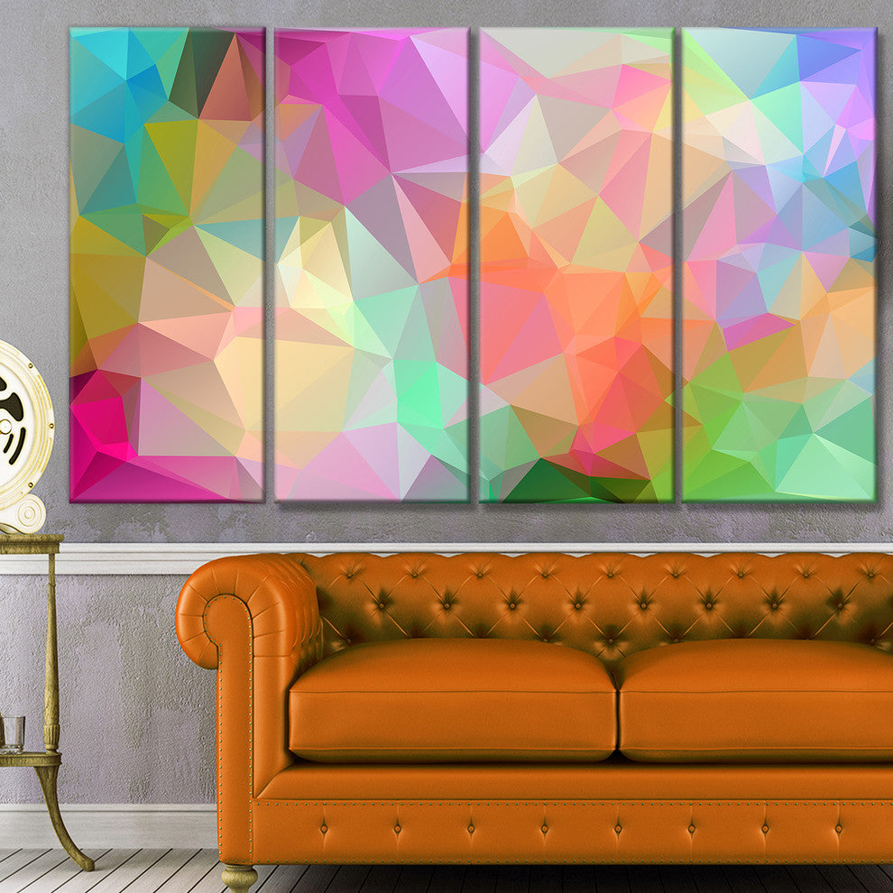 Multi Color Polygonal Mosaic Pattern, Abstract Canvas Print, 48"x28", 4 Panels