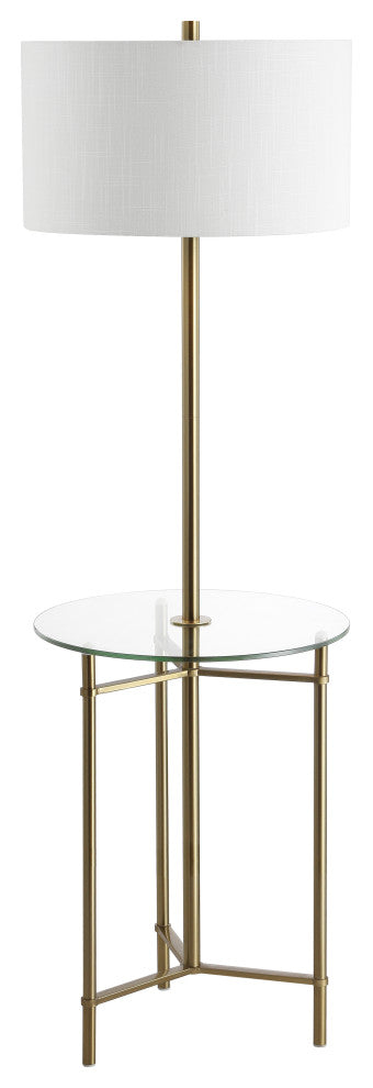 Charles 59" Metal, Glass LED Side Table and Floor Lamp, Brass