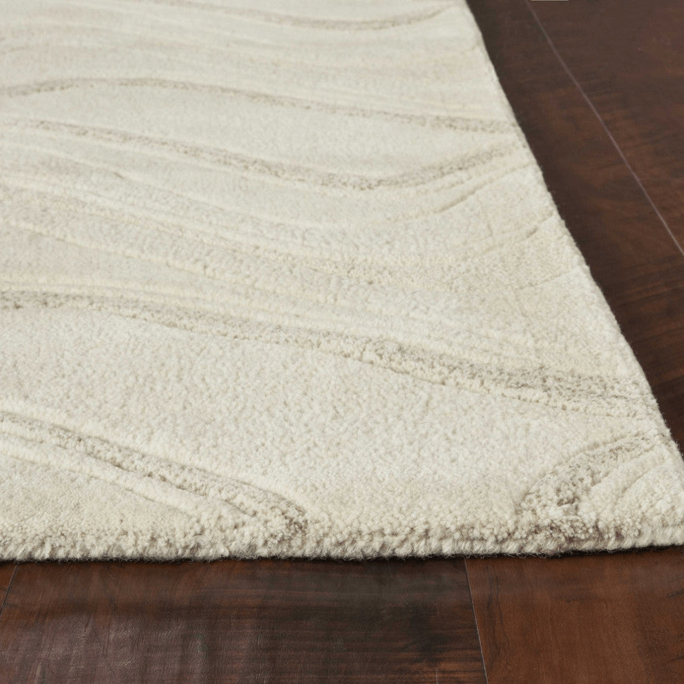 5'X8' Ivory Hand Tufted Abstract Waves Indoor Area Rug