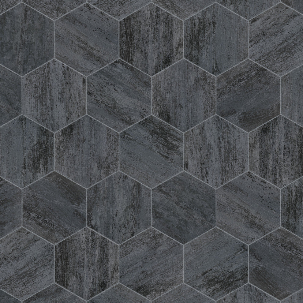Cassis Hex Porcelain Floor and Wall Tile Sample, Black