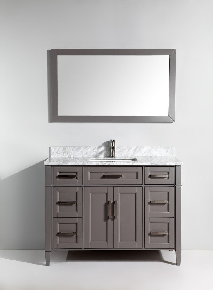 Vanity Set With Carrara Marble Top, 60", Gray, Standard Mirror