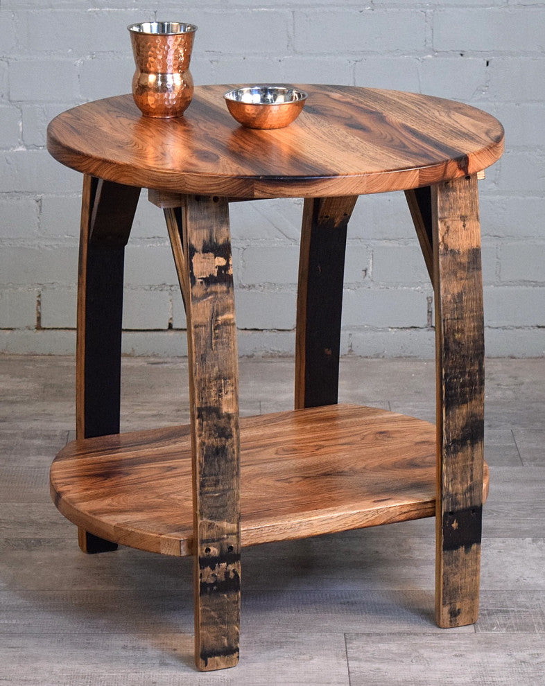 Shooter's Barrel Stave End Table, Burnt Hickory