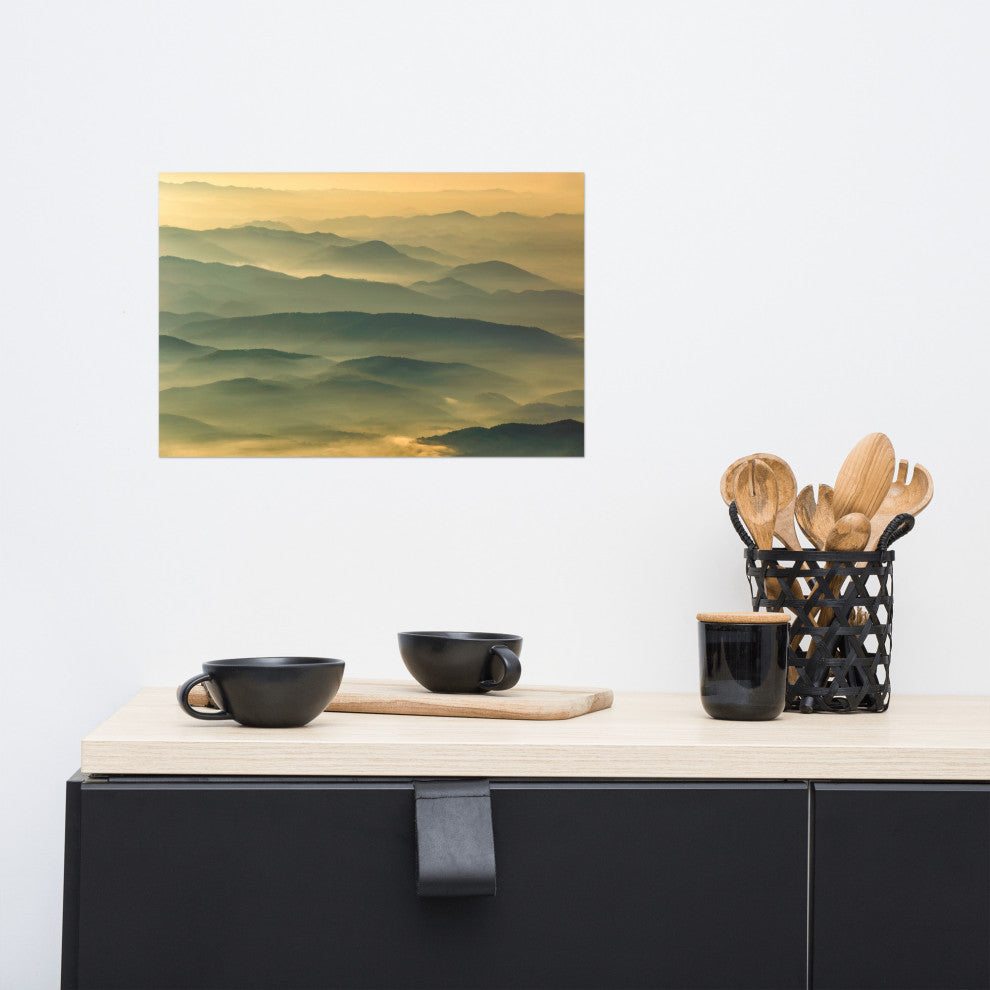 Foggy Mountain Layers at Sunset Landscape Photo Unframed Wall Art Prints, 12" X 18"
