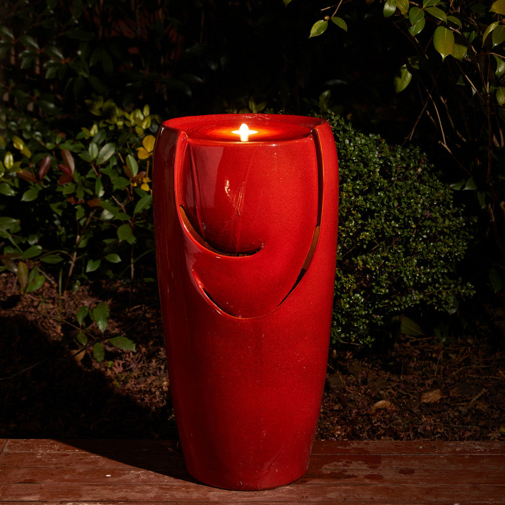 Red Ceramic Pot Fountain with Pump